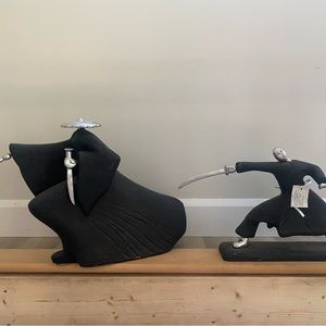 Set of 2 soapstone ninjas approx 12” tall